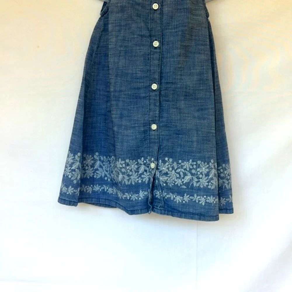 GAP | Blue A-line Button Front Chambray Dress with Floral Detailing